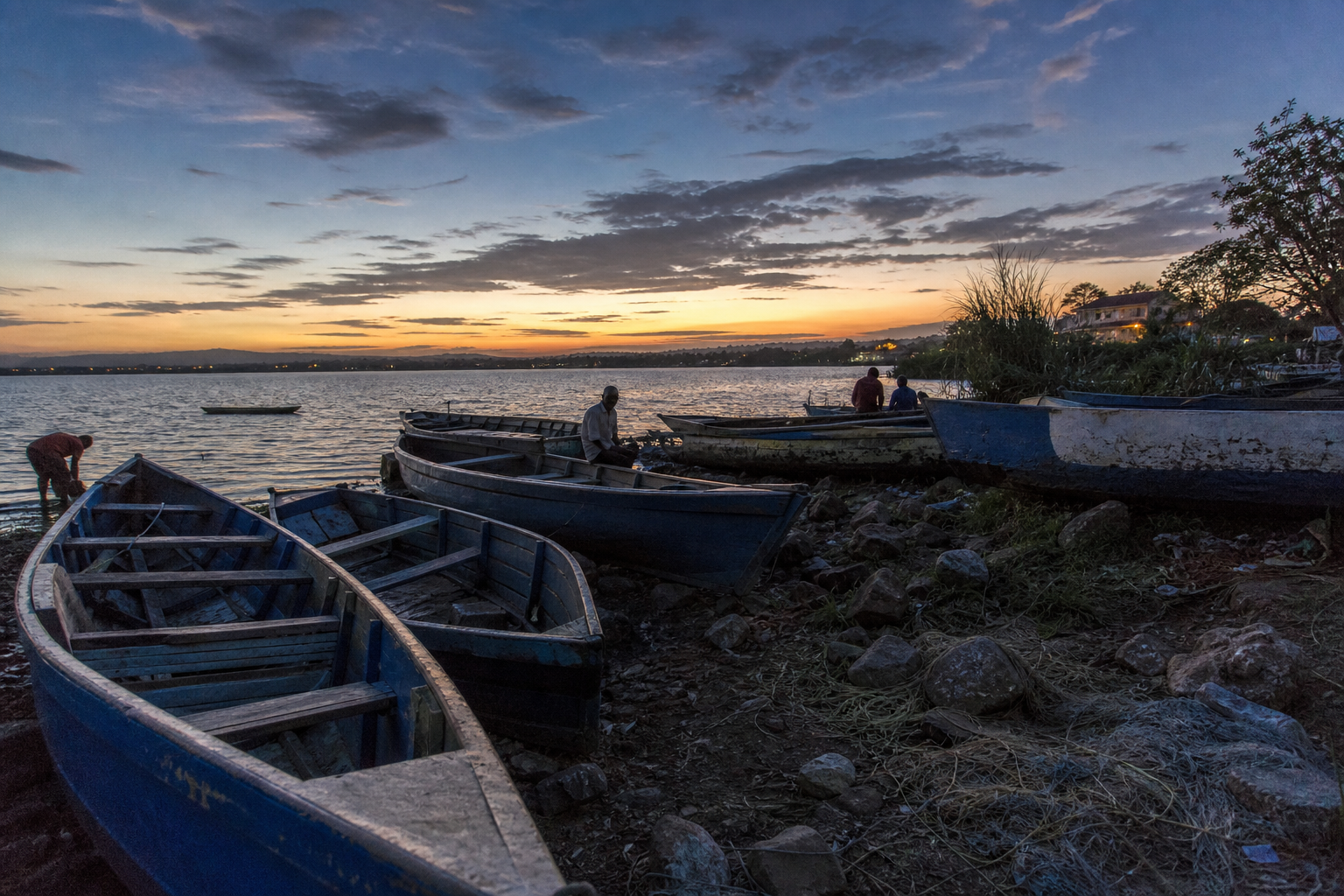 Kisumu lakefront at dusk, looking across the water
